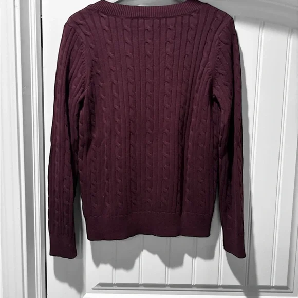 CHAPS dark, maroon or plum color, V-neck cable knit sweater - Picture 2 of 3